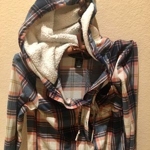 Polly Ester Plaid shirt with hoodie